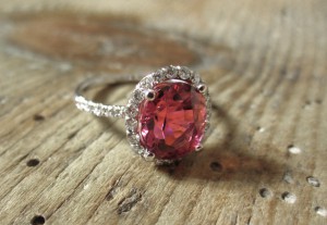 Rubellite & diamond ring.