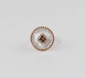 Brown diamond, mother of pearl and colorless diamonds ring.