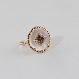 Brown diamond, mother of pearl and colorless diamonds ring.