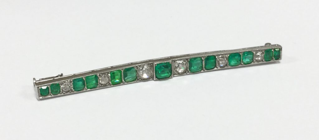 Diamond and emerald bar brooch (Sold)