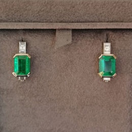 Emerald and diamond earrings.
