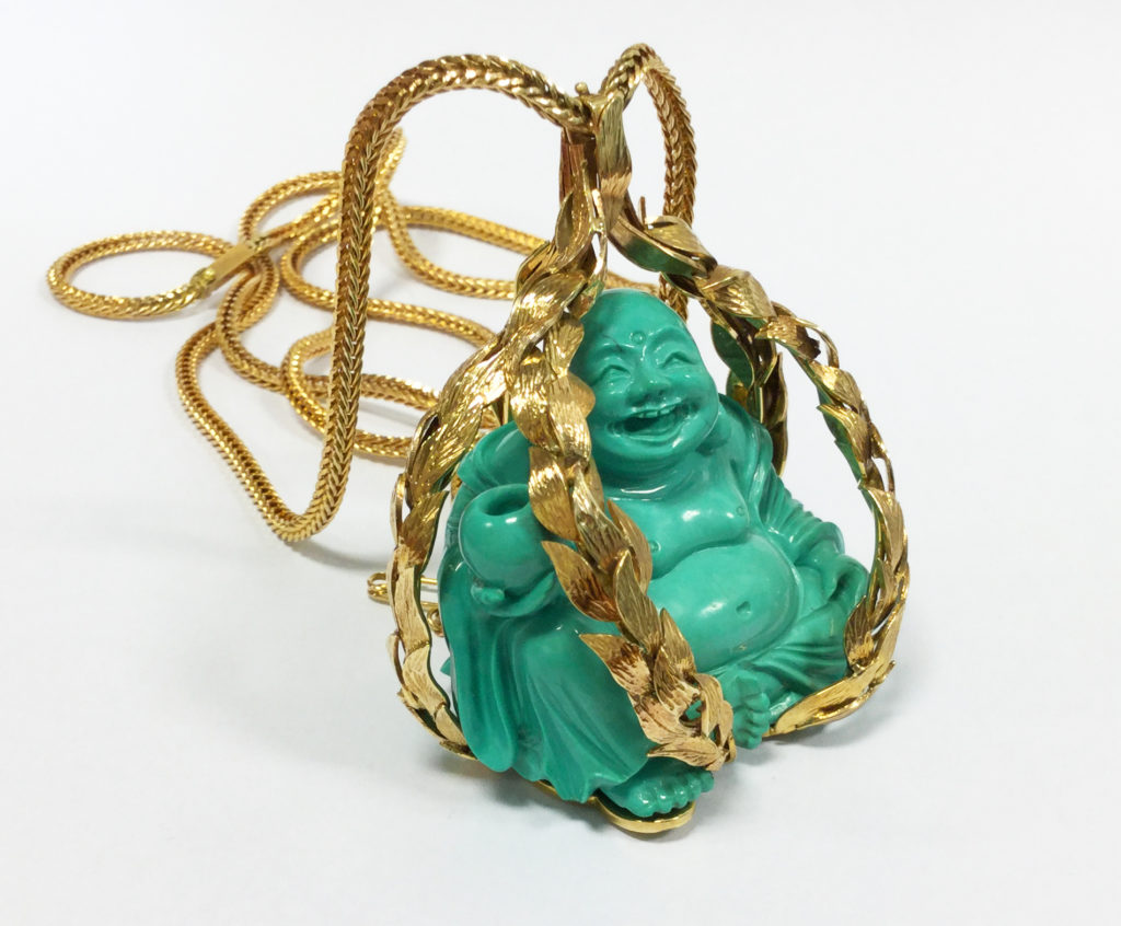 Turquoise and gold “laughing” Buddha pendant, Asprey & Co Ltd (Sold)