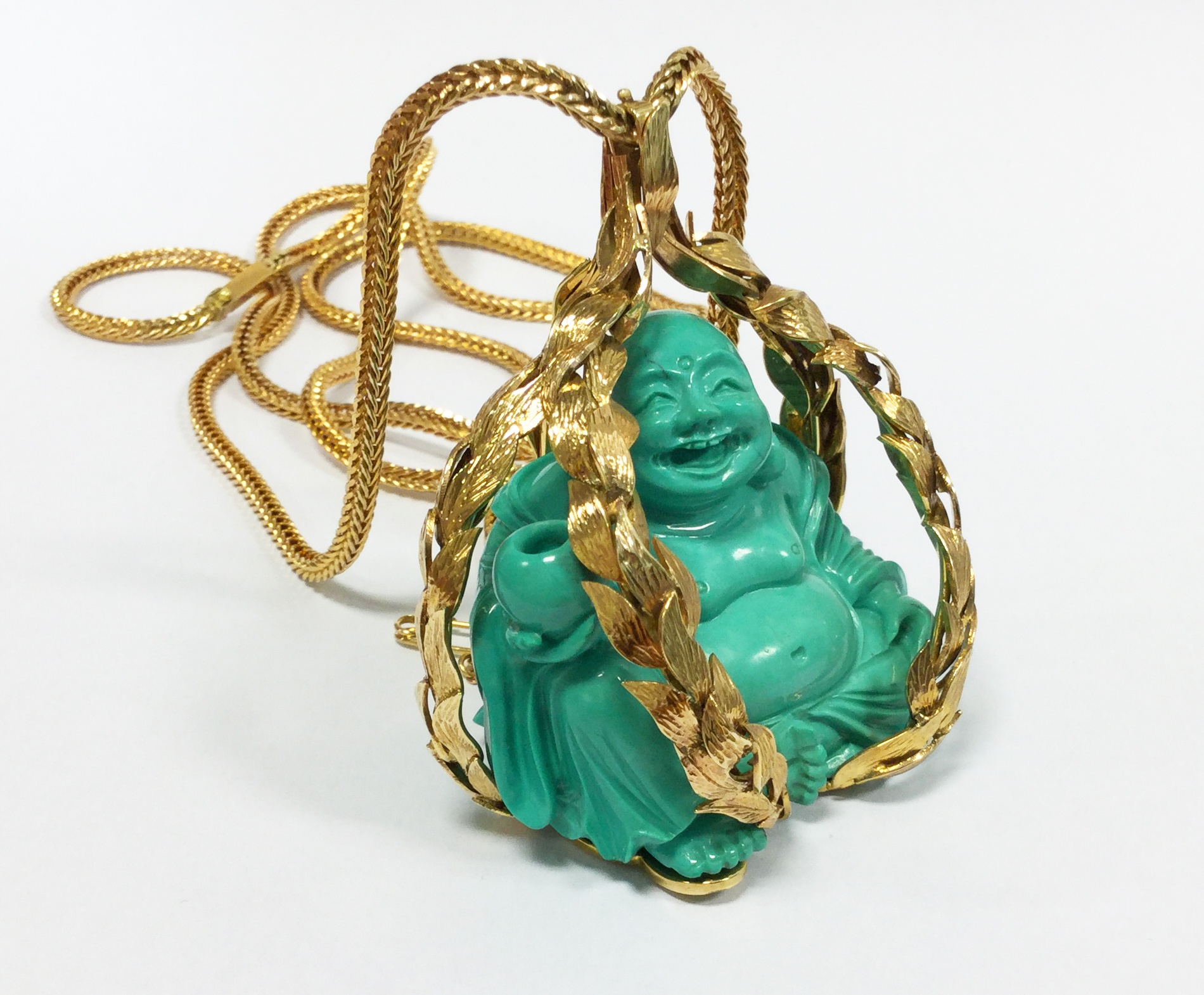 Pendentif Bouddha “rieur” turquoise et or, Asprey & Co Ltd