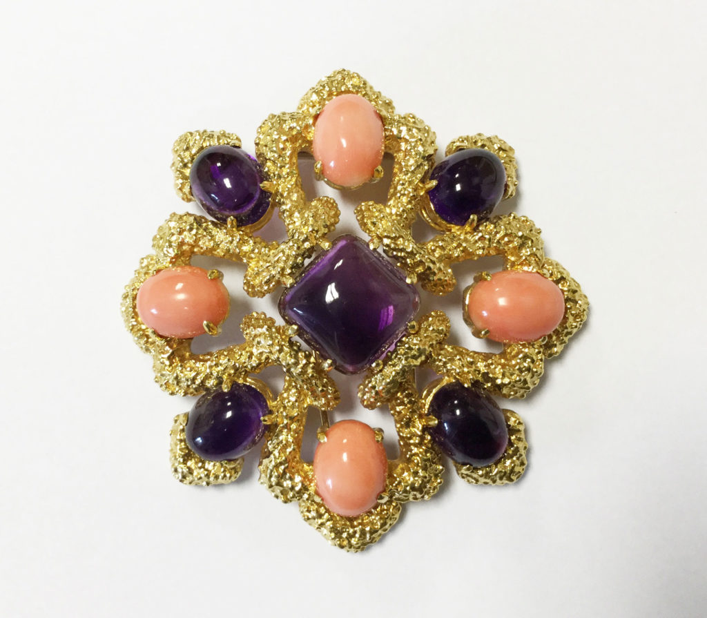 Amethyst and coral brooch and earrings, Van Cleef & Arpels (Sold)