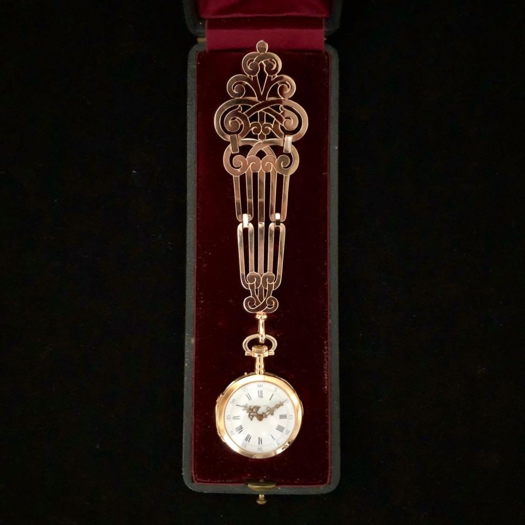 Gold pocket watch and chatelaine, Marret & Jarry, Paris (Sold)