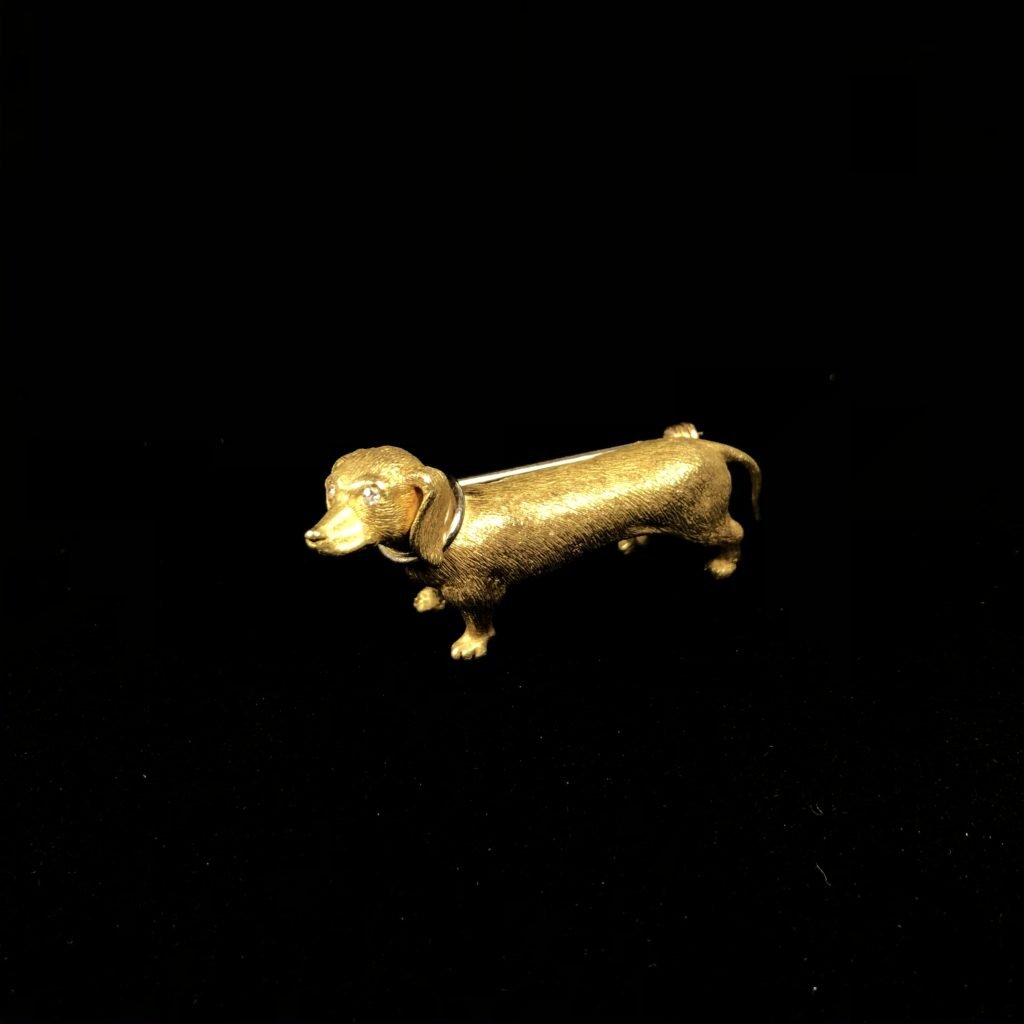 Gold and diamond dachshund brooch (Sold)