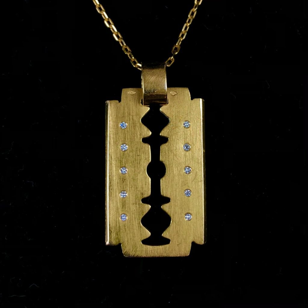 Gold and diamond razor blade pendant (Sold)