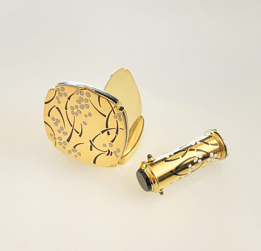 Gold, enamel and onyx powder case and lipstick case, Berlioz-Leroy (To sell)
