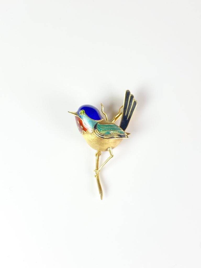 Enamel and gold bird brooch (To sell)