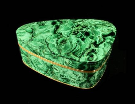 Marquetry box in Malachite from Ural, Russia (Sold)