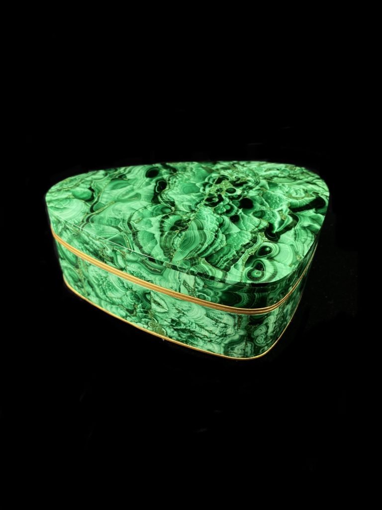 Marquetry box in Malachite from Ural, Russia (Sold)