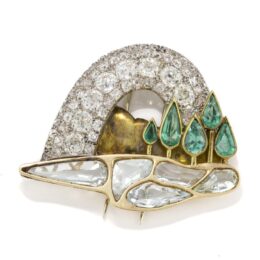 Emerald aquamarine and diamond brooch circa 1940