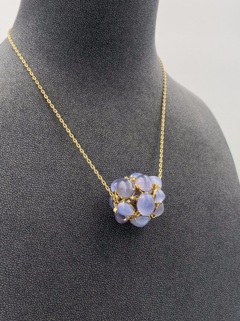 Diamond and chalcedony yellow gold pendant (Sold)